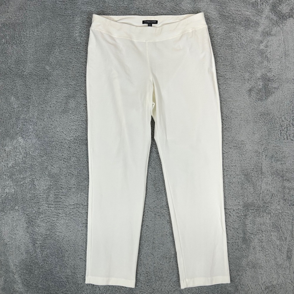Eileen Fisher Petite Off White Stretch Crepe Pull On Tapered Pants PS PP